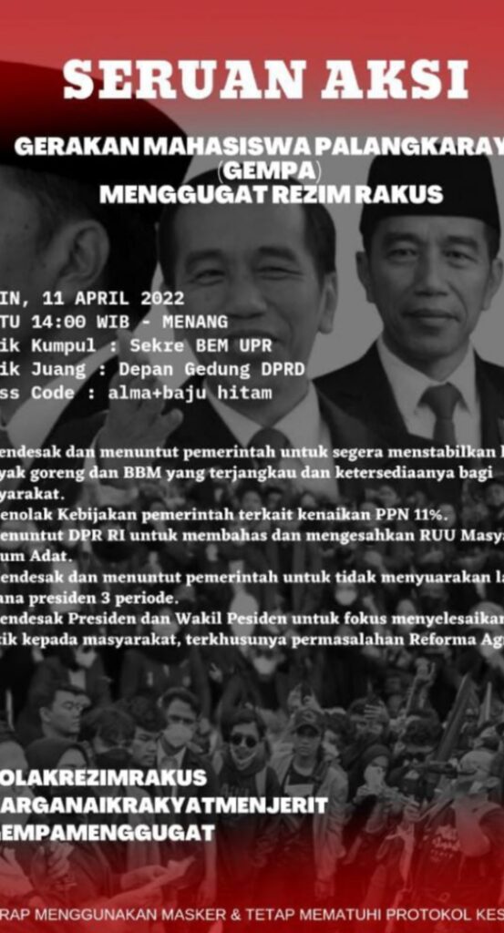 Gerakan Mahasiswa Palangkaraya Menggugat Rezim Rakus
