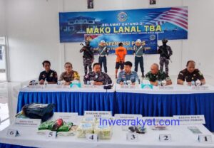 Kapolres Asahan Menghadiri Press Release Penangkapan Narkotika Oleh F1QR TNI AL LANAL Tanjung Balai Asahan