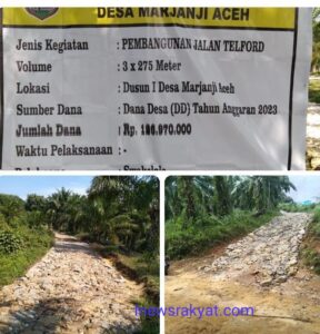 Proyek Perkerasan Dusun I Disinyalir Diarahkan Menuju Perladangan Kelapa Sawit Milik Oknum Kades Marjanji Aceh
