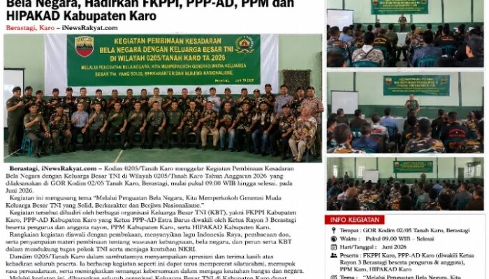 Kodim 0205/Tanah Karo Gelar Pembinaan Kesadaran Bela Negara, Dihadiri FKPPI, PPP-AD, PPM dan HIPAKAD Kabupaten Karo