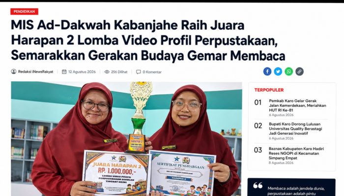 MIS Ad-Dakwah Kabanjahe Raih Juara Harapan 2 Lomba Video Profil Perpustakaan, Semarakkan Gerakan Budaya Gemar Membaca
