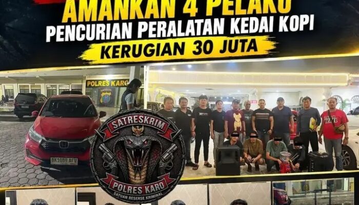 Tim Cobra Polres Karo, Amankan 4 Pelaku Pencurian Peralatan Kedai Kopi, Kerugian 30 Juta